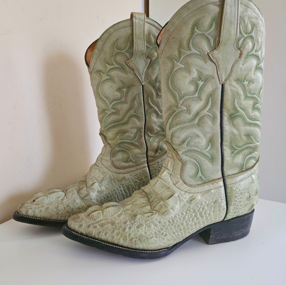 Cowboy Boots Alligator Leather Women US Size 8 Mexico in color Sage Green - Picture 2 of 13